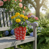 Artikel Röd och vit blomkruka, metall, Ø12,5 cm H11,5 cm