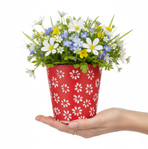 Artikel Röd och vit blomkruka, metall, Ø12,5 cm H11,5 cm