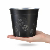Artikel Svart och silverfärgad blomkruka, metallplanter, Ø12,5 cm H11,5 cm