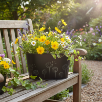 Artikel Dekorativ metallskål, oval, svart och silver, blommönster, 20,5 x 12,5 x 12 cm