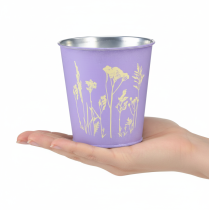 Artikel Metallkruka, plantering, lila blommor, Ø10cm H10,5cm