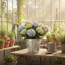 Artikel Metallblomkruka med handtag, dekorativ hink, Ø16cm H15cm