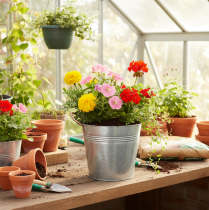 Artikel Metallblomkruka med handtag, dekorativ hink, Ø16cm H15cm