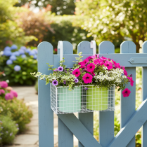 Artikel Hängande metallkruka, grön, balkongdekoration, L22cm H23,5cm