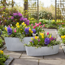 Artikel Oval metallskål i vitt och silver, 32,5 cm/37 cm, set om 2