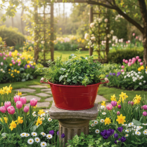 Artikel Dekorativ skål med handtag, blomskål i metall, röd, Ø29cm, H14,5cm