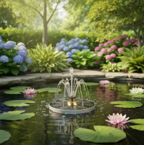 Artikel Solcellspump för trädgårdsdammar, flytande dekorativ vattenfunktion med LED, 16 cm