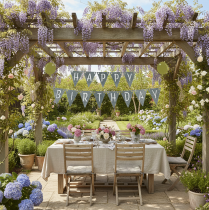 Artikel Födelsedagsdekoration vimpelgirlang av filt, grå och grön, 300 cm