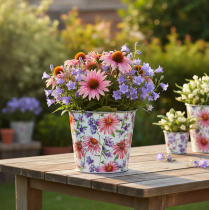 Artikel Blomkruka, vårdekoration, planteringslåda, metall, Ø12 cm, H10,5 cm