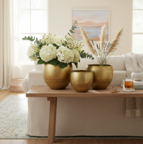 Artikel Dekorativa vaser i mässingsliknande metall Ø18/15/12,5 cm, set om 3