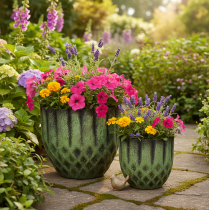 Artikel Vintage blomkruka i metall, grön, Ø14/12 cm, set om 2