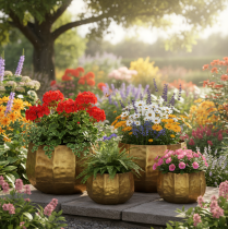 Artikel Dekorativ blomkruka i metall, mässing, Ø22/18/14 cm, set om 3