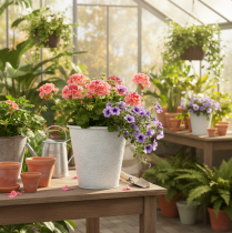 Artikel Blomkruka, planteringslåda med ornament, metalldekoration vit, grå Ø20,5cm H19,5cm