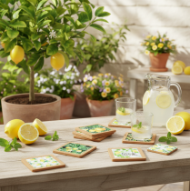 Artikel Underlägg Citroner Kork Keramik Sommar Blandade 19,5 cm 6 st