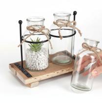 Artikel Dekorativ flaskvas, glas och trä, 23x12x19,5cm, 2 stycken