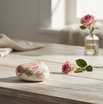 Artikel Keramiskt dekorativt hjärta med rosor lergods till bordet 10,5cm