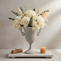 Artikel Vintage metallpokal, grå, dekorativ pokal med handtag, antikt utseende, Ø20,5 cm H26,5 cm, för bordsdekoration och blomkruka