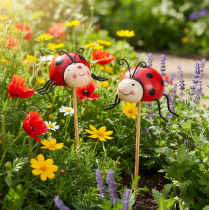 Artikel Nyckelpiga trädgårdspålar, dekoration för vår och sommar, blomsterdekoration, 31 cm, 4 stycken