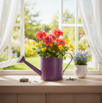 Artikel Dekorativ vattenkanna, lila metallplanter, Ø13,5 cm H12,5 cm