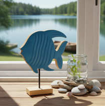 Artikel Träfiskfigur, maritim dekoration, handgjord bordsdekoration för vardagsrum, 22 cm