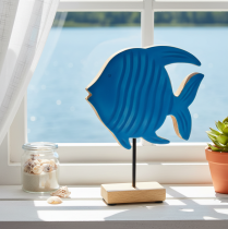 Artikel Träfiskfigur, maritim dekoration, handgjord bordsdekoration för vardagsrum, 22 cm