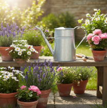 Artikel Galvaniserad dekorativ vattenkanna, metall, grå, vintage-look, 1,7L, H23cm, för snygga blomsterdekorationer och krukor