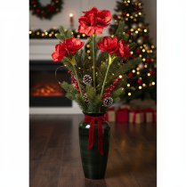 Artikel Konstgjord amaryllisblomma, röd, lång stjälk, för vas och arrangemang, 77 cm