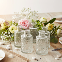 Artikel Miniglasvas med diamantmönster, liten bordsvas, flaska, transparent, 9 cm, 6 stycken