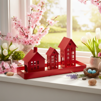 Artikel Metallljushållare Hus Röda med Bricka 35cm 1 Set