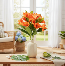 Artikel Konstgjord Alstroemeria Orange blomma, konstgjord bukettdekoration, 75 cm, 3 stycken