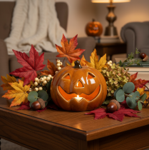 Artikel Keramisk pumpa LED Halloweendekoration liten 10cm