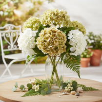 Artikel Konstgjord hortensia med lång stjälk och blad, 60 cm