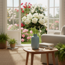 Artikel Konstgjord rosblomma, lång stjälk, för vas, 62 cm, 12 stycken