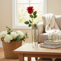 Artikel Konstgjord ros med lång stjälk, röd konstgjord blomma, 62 cm, 12 stycken