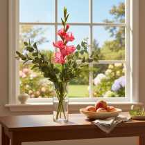 Artikel Konstgjord gladiolas med dekorativa blommor, 88 cm
