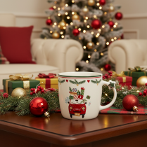 Artikel Keramisk mugg med julmotiv, bil och presenter, 9 cm