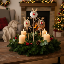 Artikel Dekorativa renfigurer med pompoms och julpinnar 24 cm 12 st