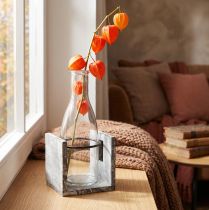 Artikel Glasvas i grått träställ 20 cm Rustik dekoration med glasflaska
