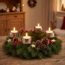 Artikel Värmeljushållare för stickning av adventskrans silver Ø4cm 8 st