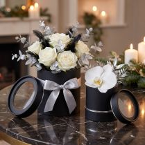 Artikel Blomlåda rund kartong svart, silver Ø10/12cm set om 2