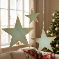Artikel Trästjärnor för upphängning av fönsterdekoration mintguld 12/20/26cm set om 3