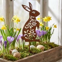 Artikel Trädgårdsstake Rost Kanin Blommönster Trädgårdsdekoration Påsk 9×15cm