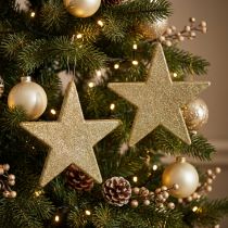 Artikel Juldekoration stjärnhänge gyllene glitter 30cm 2st