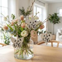 Artikel Dekorativ hängare hjärta blomma fjäril vit natur 9cm 3st