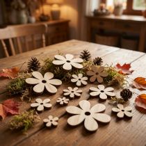 Artikel Strö dekoration trä blommor naturlig brun bordsdekoration Ø2-6cm 20 st