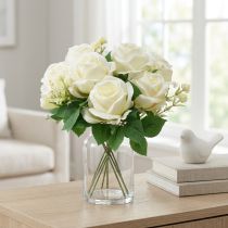 Artikel Konstgjorda Rosor Konstgjord Blombukett Rosor Vit Pick 42cm