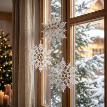 Artikel Snöflingedekoration för upphängning vinterdekoration vit 30cm 3 stycken