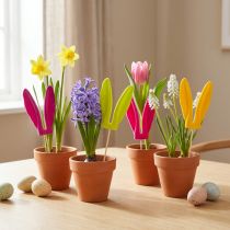 Artikel Kaninöron flockade påskdekorationer på pinne som stämningsfulla blomsterplockare 31 cm 4 st