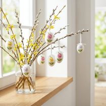 Artikel Påskägg att hänga upp med blommotiv påskdekoration 12st