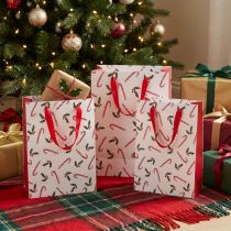 Artikel Julklappspåse med handtag röd vit 24×18×8cm 4st